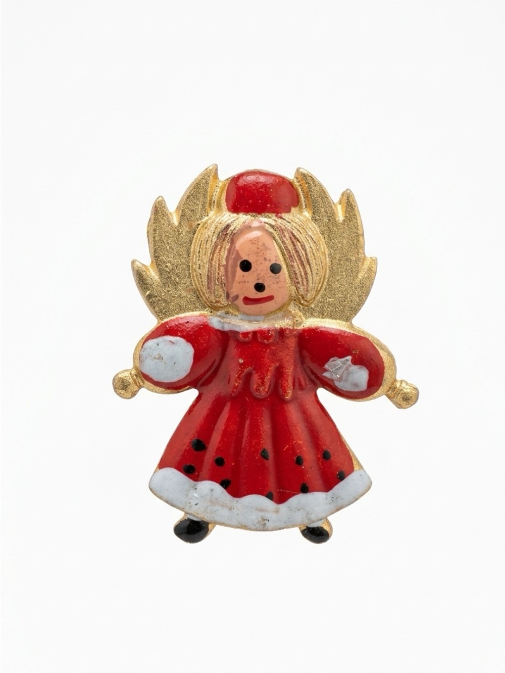 Vintage Mrs. Claus / Christmas Angel enamel brooch pin